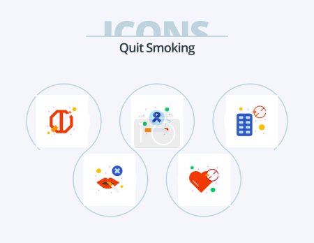 Téléchargez les illustrations : Quit Smoking Flat Icon Pack 5 Icon Design. smoking. habit. smoking. cancer. not allowed - en licence libre de droit