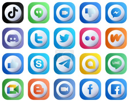 Ilustración de 20 Cute Stylish 3D Gradient Social Media Icons such as tweet. facebook. text and discord icons. High-Definition and High-Quality - Imagen libre de derechos