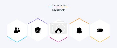 Ilustración de Facebook 25 Glyph icon pack including band. sound. fire. notification. alert - Imagen libre de derechos