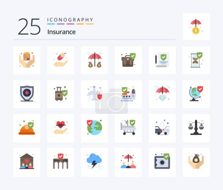 Ilustración de Insurance 25 Flat Color icon pack including time glass. paper. insurance. insurance. security - Imagen libre de derechos