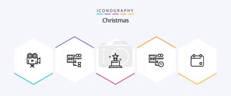 Illustration for Christmas 25 Line icon pack including date. film. cinema. cinema. movie reel - Royalty Free Image