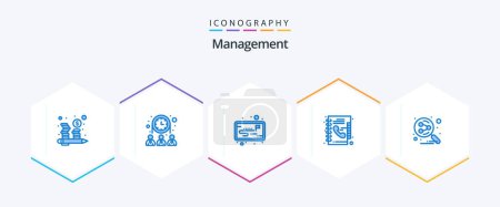 Illustration for Management 25 Blue icon pack including social. network. project. phone book. directory - Royalty Free Image