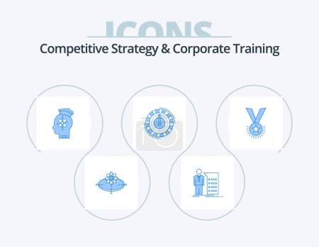 Téléchargez les illustrations : Competitive Strategy And Corporate Training Blue Icon Pack 5 Icon Design. expense. consumption. meeting. skill. human - en licence libre de droit