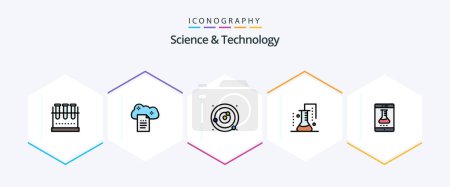Illustration for Science And Technology 25 FilledLine icon pack including science lab. chemical science. online docs. sphere. planets orbiting - Royalty Free Image