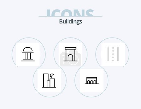 Téléchargez les illustrations : Buildings Line Icon Pack 5 Icon Design. marketplace. building. column. monument. columns - en licence libre de droit
