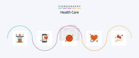 Ilustración de Health Care Flat 5 Icon Pack Including care. care. pressure. blood - Imagen libre de derechos