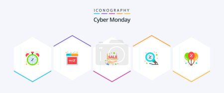 Illustration for Cyber Monday 25 Flat icon pack including search. find. online. discount. percentage - Royalty Free Image