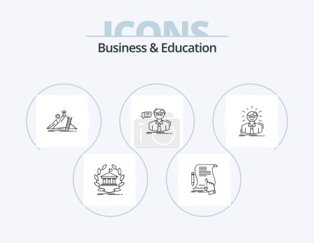 Téléchargez les illustrations : Business And Education Line Icon Pack 5 Icon Design. online. consultation. money. career. development - en licence libre de droit