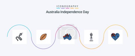 Téléchargez les illustrations : Australia Independence Day Line Filled Flat 5 Icon Pack Including building. australia. rugby ball. flag. map - en licence libre de droit