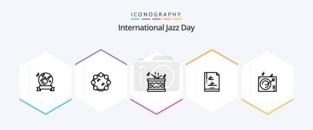 Téléchargez les illustrations : International Jazz Day 25 Line icon pack including music . note . sticks. instrument - en licence libre de droit