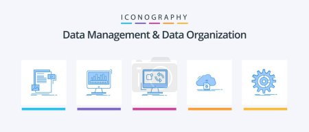 Téléchargez les illustrations : Data Management And Data Organization Blue 5 Icon Pack Including save. cloud. data. sync. application. Creative Icons Design - en licence libre de droit