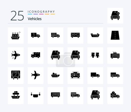 Ilustración de Vehicles 25 Solid Glyph icon pack including creative. bridge. bus. speed. boat - Imagen libre de derechos
