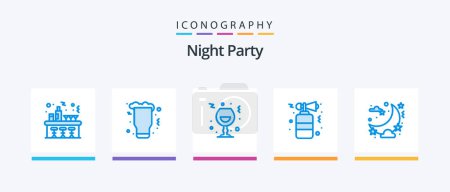 Téléchargez les illustrations : Night Party Blue 5 Icon Pack Including party. celebration. glass. horn. night. Creative Icons Design - en licence libre de droit
