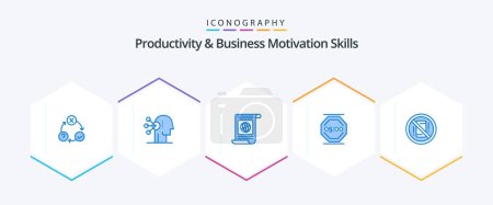 Ilustración de Productivity And Business Motivation Skills 25 Blue icon pack including work. rest. human. stop work. world - Imagen libre de derechos