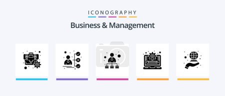 Illustration for Business And Management Glyph 5 Icon Pack Including global. progress. hierarchical network. management system. laptop. Creative Icons Design - Royalty Free Image