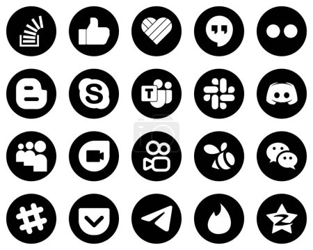 Téléchargez les illustrations : 20 Premium White Social Media Icons on Black Background such as discord. flickr. microsoft team and skype icons. Creative and professional - en licence libre de droit
