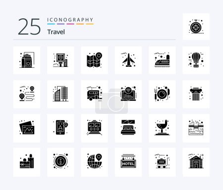 Ilustración de Travel 25 Solid Glyph icon pack including railroad. airport. route. airplane. navigate - Imagen libre de derechos