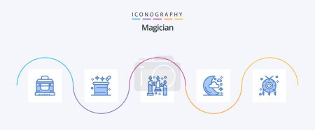 Téléchargez les illustrations : Magician Blue 5 Icon Pack Including accessories. night. magician hat. moon. light - en licence libre de droit