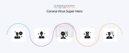 Téléchargez les illustrations : Corona Virus Super Hero Glyph 5 Icon Pack Including physician. doctor. military. woman. medicine - en licence libre de droit