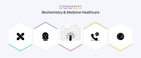 Illustration for Biochemistry And Medicine Healthcare 25 Glyph icon pack including hospital. phone. medical. mobile. medical - Royalty Free Image
