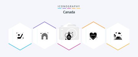 Téléchargez les illustrations : Canada 25 Glyph icon pack including barbecue. nation. decoration. flag. love - en licence libre de droit