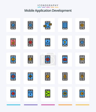 Illustration for Creative Mobile Application Development 25 Line FIlled icon pack  Such As application. mobile application. dollar. mobile. mobile - Royalty Free Image