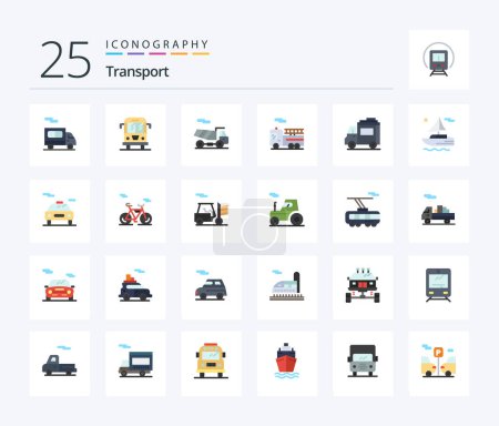 Ilustración de Transport 25 Flat Color icon pack including car. river. quad. boat. people - Imagen libre de derechos
