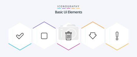 Illustration for Basic Ui Elements 25 Line icon pack including warning. alert. been. downlod. arrow - Royalty Free Image