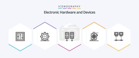 Illustration for Devices 25 Line icon pack including watch. devices. technology. apple. speaker - Royalty Free Image