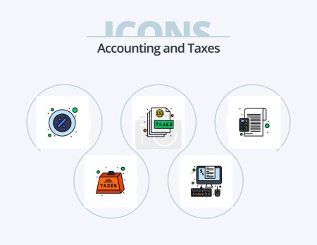 Illustration for Taxes Line Filled Icon Pack 5 Icon Design. heavy. charge. graph. taxes. money - Royalty Free Image