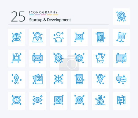 Ilustración de Startup And Develepment 25 Blue Color icon pack including file. chart. man. cell. video - Imagen libre de derechos