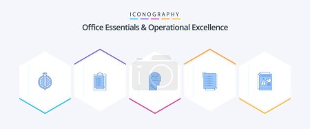 Téléchargez les illustrations : Office Essentials And Operational Exellence 25 Blue icon pack including report. work task. user. to do list. thinking - en licence libre de droit