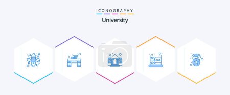 Illustration for University 25 Blue icon pack including medal. building. math. abacus - Royalty Free Image