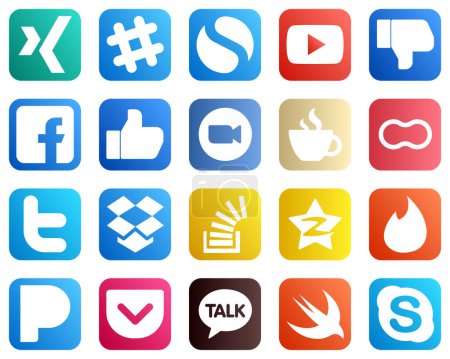 Ilustración de 20 Social Media Icons for Every Platform such as streaming. fb. meeting and zoom icons. High definition and professional - Imagen libre de derechos