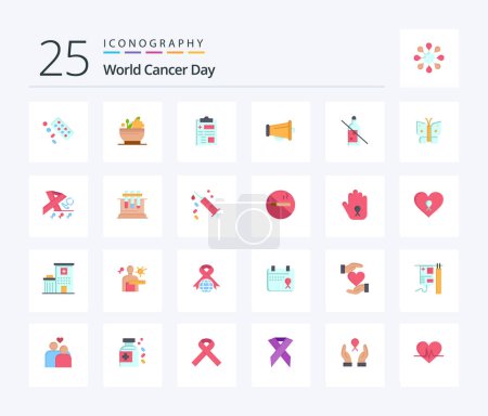Téléchargez les illustrations : World Cancer Day 25 Flat Color icon pack including healthcare. record. medicine. report. cancer - en licence libre de droit