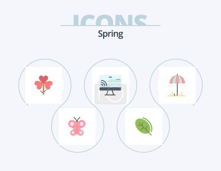 Téléchargez les illustrations : Spring Flat Icon Pack 5 Icon Design. rain. screen. flower. monnitor. nature - en licence libre de droit