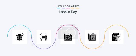 Ilustración de Labour Day Glyph 5 Icon Pack Including print. floor. architecture. design. plan - Imagen libre de derechos