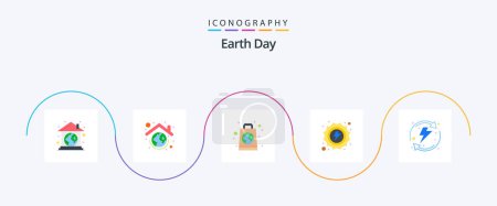 Illustration for Earth Day Flat 5 Icon Pack Including energy. warm. roof. sun. shopping - Royalty Free Image