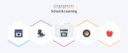 Illustration for School And Learning 25 Flat icon pack including education. apple. diploma. puzzle. cd - Royalty Free Image