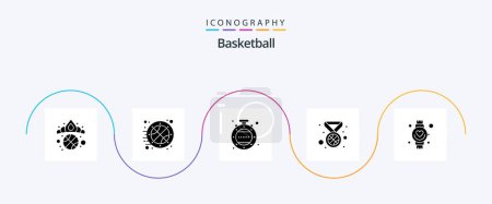 Ilustración de Basketball Glyph 5 Icon Pack Including watch. hand. clock. beat. medal - Imagen libre de derechos