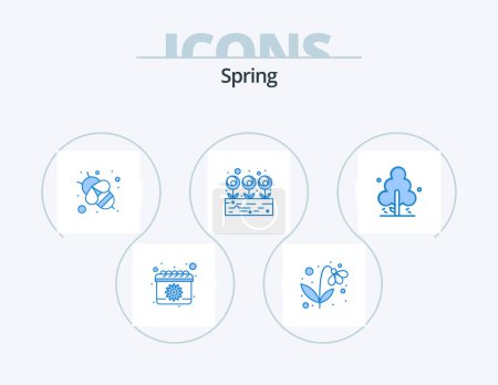 Illustration for Spring Blue Icon Pack 5 Icon Design. spring. nature. bee. flower. leaf - Royalty Free Image