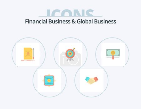 Téléchargez les illustrations : Financial Business And Global Business Flat Icon Pack 5 Icon Design. board. archery. partner. target. mail - en licence libre de droit
