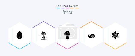Illustration for Spring 25 Glyph icon pack including floral. spring. mushroom. snail. bug - Royalty Free Image