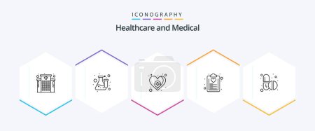 Téléchargez les illustrations : Medical 25 Line icon pack including medicine. list. heart. healthcare. check list - en licence libre de droit