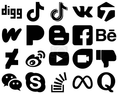 Ilustración de 20 Innovative Black Glyph Social Media Icons such as deviantart. wattpad. fb and blog icons. Unique and high-definition - Imagen libre de derechos