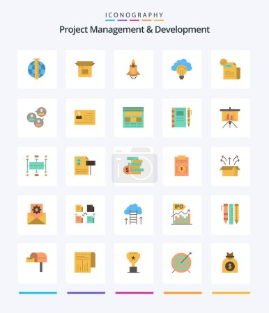 Illustration for Creative Project Management And Development 25 Flat icon pack  Such As focus. light. product. idea. marketing - Royalty Free Image