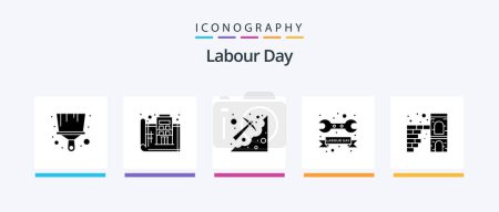 Ilustración de Labour Day Glyph 5 Icon Pack Including day. tool. cave. repair. pickaxe. Creative Icons Design - Imagen libre de derechos