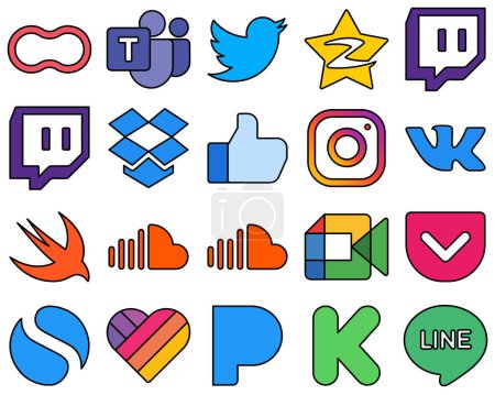 Téléchargez les illustrations : 20 High-Quality Line Filled Social Media Icons such as vk. meta. tencent. instagram and like Fully editable and professional - en licence libre de droit