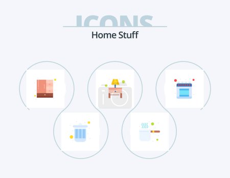 Ilustración de Home Stuff Flat Icon Pack 5 Icon Design. kitchen. cabinet. table lamp. bulb - Imagen libre de derechos