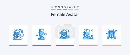 Téléchargez les illustrations : Female Avatar Blue 5 Icon Pack Including pharmacy. female. female cook. chemist. female. Creative Icons Design - en licence libre de droit